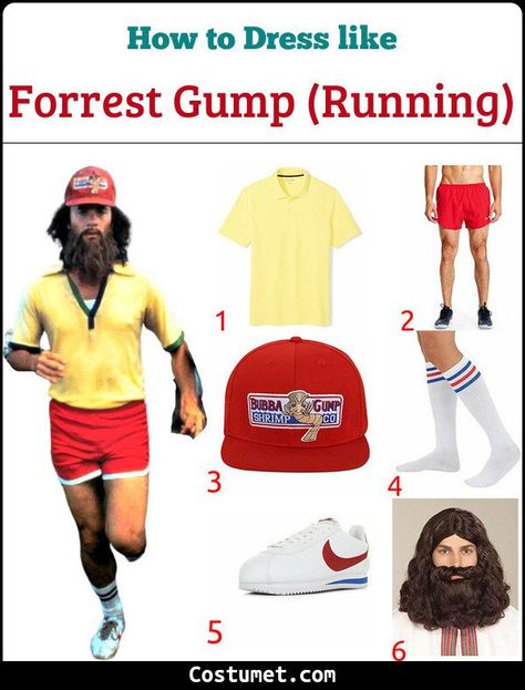 Forest Gump Halloween Costume, Forrest Gump Halloween Costumes, Movie Character Party Costumes, Forest Gump Costumes, Forest Gump And Jenny Costume Diy, Forrest Gump And Jenny Costume, Forrest Gump Running Costume, Forrest Gump Halloween Costume, Hallowen Idea