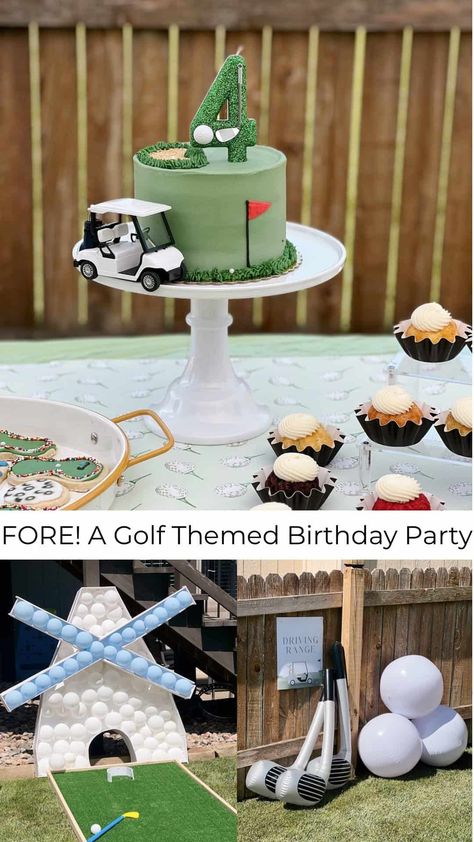 He's FORE! A Golf Themed Birthday Party - traditionallycozy.com Golf Party Theme Ideas, Golfing Birthday Party, Golf Fourth Birthday Party, Golf Third Birthday, Golf Theme One Year Old Party, Masters Golf Birthday Party, Golf Themed 2nd Birthday Party, Masters Birthday Cake, Four Golf Birthday