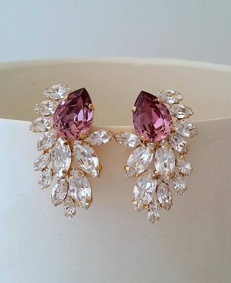 Bridal earrings,Antique Pink earrings,Blush crystal chandelier earrings,Extra large stud earrings,Sw Lilac Gray, Crystal Cluster Earrings, Crystal Statement Earrings, Large Stud Earrings, Gray Earrings, Crystal Chandelier Earrings, Earrings Antique, Bridal Earrings Pearl, Dusty Purple