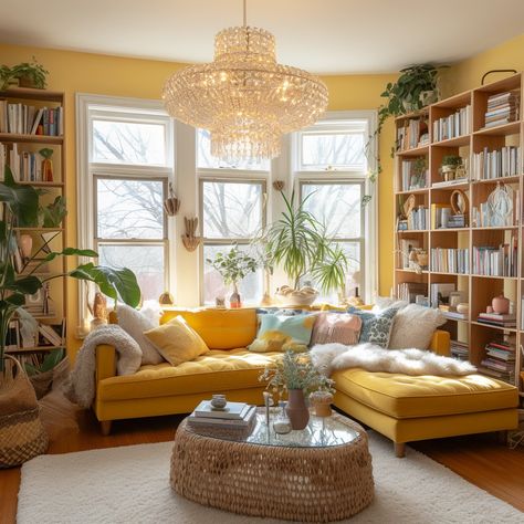 My Images Yellow Apartment Decor, Living Room Yellow Accents, Yellow Decor Living Room, Interrior Design, Colourful Living Room Decor, Boho Chic Living Room, Living Room Warm, Aesthetic Living Room, Yellow Room