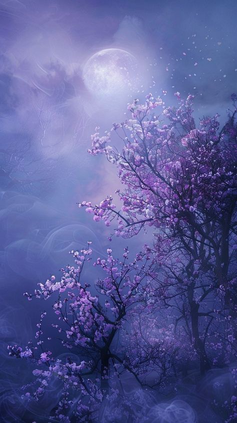 scenery under the moon, purple blossoms, purple scene, ancient chinese style, surrounded by purple and blue smoke, plum blossom, frost, light, aesthetics, ethereal, fairy tale, surreal, fantasy, ultra high definition, 8k, high definition, Blue White Purple Aesthetic, Purpleish Blueish Aesthetic, Purple And Blue Aesthetic, Blue And Purple Wallpaper, Ethereal Fairy, Black And Purple Wallpaper, Purple Flowers Wallpaper, Asian Aesthetic, Chinese Aesthetic