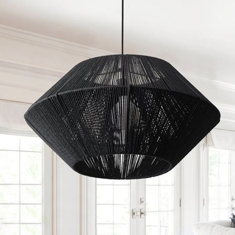 Wade Logan® Arlandus 1-Light Woven Black Finish Dimmable Pendant Light | Wayfair Woven Pendant Light, Special Design Chandelier, Rope Pendant Light, Rattan Chandelier, Rich Art, Island Chandelier, Lamp Head, Island Pendant Lights, Austin Design