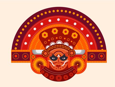 Theyyam is a popular ritual art form of worship in Kerala. Illustration done for newly introduced website www.thebodhi.org Theyyam Drawing Outline, Theyam Art Form, Theyyam Logo, Kerala Art Forms, Kerala Culture Illustration, Muthappan Wallpaper Hd, Theyyam Drawing, Theyyam Illustration, Theyyam Face