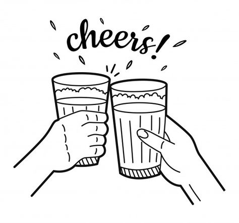 Hand drawing of cheers. two hands holdin... | Premium Vector #Freepik #vector #party #hand #beer #hands Drinking Drawing Alcoholic, Cheers Doodle, Hands Holding Glasses, Cheers Drawing, Beer Sketch, Cheers Tattoo, Chai Bar, Drawing Party, Pub Golf