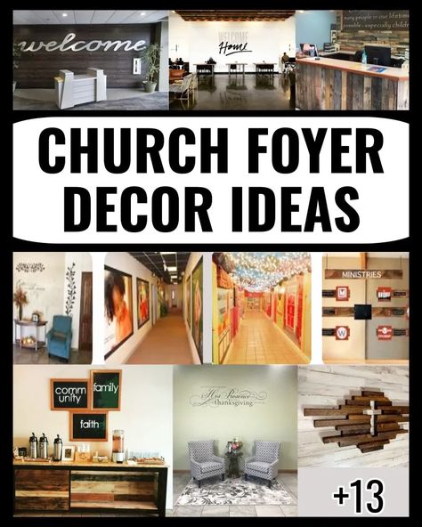 Business Entryway Ideas, Church Signage Interior, Church Entryway Decor Foyers, Church Foyer Decor, Welcome Center Church Ideas, Church Fellowship Hall Decor, School Entrance Decor Ideas, Church Decor Lobby, Church Fellowship Ideas