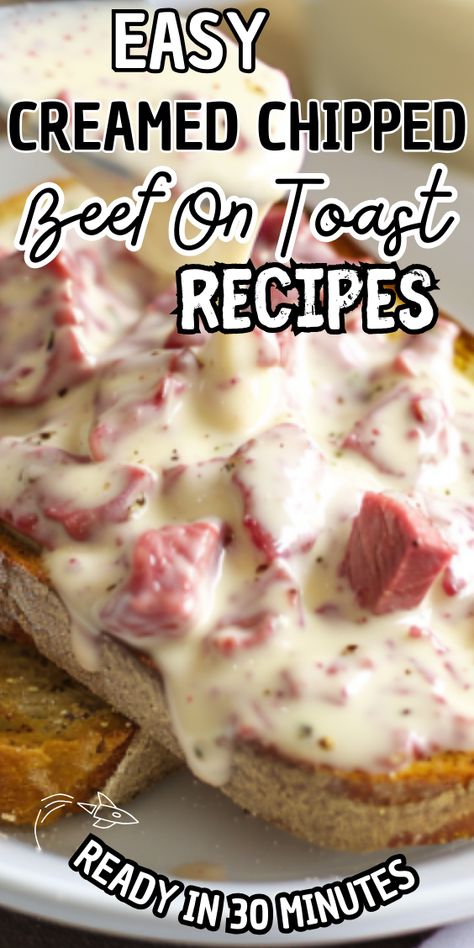 Easy Creamed Chipped Beef on Toast Creamed Chipped Beef On Toast Recipe, Chip Beef On Toast Recipes, Classic Creamed Chipped Beef On Toast, Chipped Beef On Toast Easy, Chipped Beef On Toast Recipes, Easy Chipped Beef Gravy, Creamed Chip Beef Recipe, Best Cream Chipped Beef Recipe, Cream Dried Beef On Toast