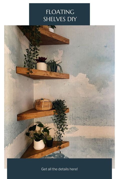 Corner Shelf Decor, Floating Shelf Plans, Corner Plant Shelf, Angela Rose Home, Diy Corner Shelf, Corner Shelf Ideas, Bathroom Corner Shelf, Angela Rose, Corner Plant