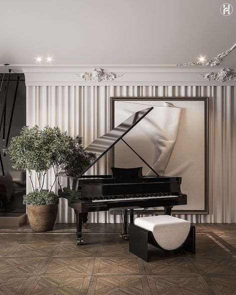 Piano Room Modern, Piano Interior Design, Grand Piano Decor, Piano Nook, Piano In Living Room, Living Room With Piano, Piano Room Design, Grand Piano Living Room, Grand Piano Room