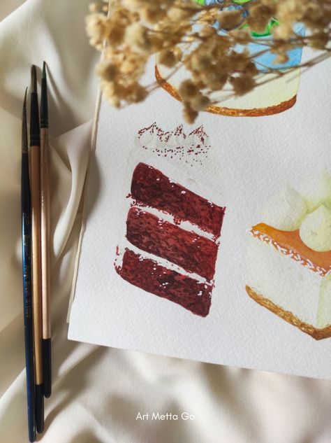 I PAINTED CHEESECAKE WRONG!! Enjoy This Red Velvet Cake Watercolor Tutorial Anyway Food Illustration Tutorial, Cake Watercolor, Watercolor Food Illustration, Food Watercolor, My Mistake, Illustration Tutorial, Watercolor Tutorial, Watercolor Food, Food Illustration