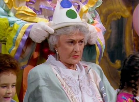 Golden Girls S2E25 - Dorothy is the oldest, so she gets a special hat to lead the birthday parade. At The Restaurant, The Golden Girls, A Clown, A Piece Of Cake, Ha Ha, Piece Of Cake, Golden Girls, Miami Florida, Birthday Parties