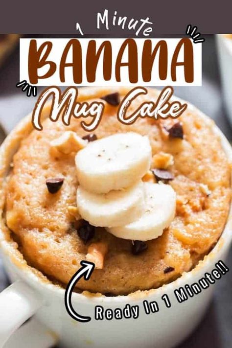 Banana Chocolate Chip Mug Cake, Food In Mugs Recipes, Mug Banana Cake, Banana Cake Microwave, Microwave Banana Recipes, Dessert In A Mug Microwave, Healthy Banana Dessert Easy, Quick Banana Dessert, Breakfast Mug Recipes