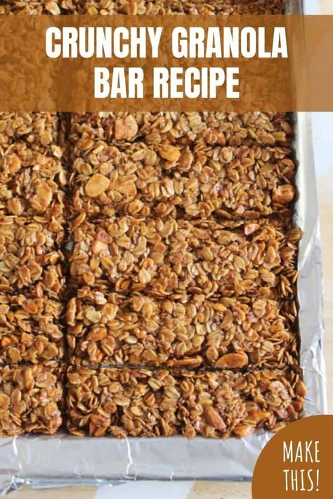 crunchy granola bar recipe Crunchy Granola Bar Recipe, Baked Granola Bars, Diy Granola Bars, Crunchy Granola Bars, Muesli Bar Recipe, Crispy Granola, Granola Bar Recipe Healthy, Bars Recipes Healthy, Granola Bar Recipe