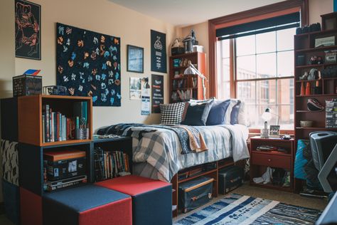 18 Dorm Room Ideas for Guys: Creating Your Ultimate College Pad - Curated Shopping Cart Purple Dorm Rooms, Dorm Room Ideas For Guys, Room Ideas For Guys, Purple Dorm, Dorm Room Designs, Dorm Room Ideas, Organization Gifts, College Apartment, Vertical Storage