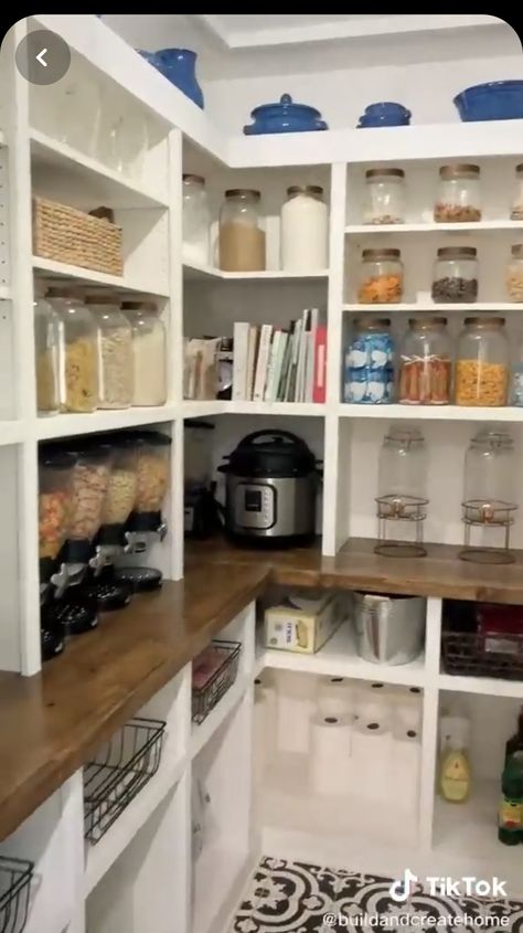 Finished Pantry Ideas, 6x3 Pantry Ideas, Small Prep Kitchen Pantry, Cabinet In Pantry Closet, 6x4 Pantry Layout, Small Store Room Ideas Kitchen, Small Butler Pantry Design Ideas, Long Narrow Pantry Design, Small Pantry Ideas Layout Open Shelving