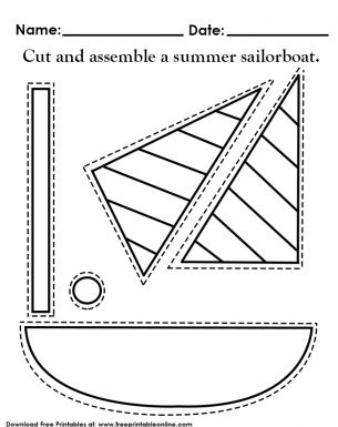 Sail Boat Art Preschool, Boats Preschool Craft, Boat Fine Motor Activities, Preschool Sailboat Craft, Boat Craft For Preschoolers, Boat Craft Kindergarten, Sailboat Template Free Printable, Sailboat Coloring Pages, Boat Worksheets Preschool