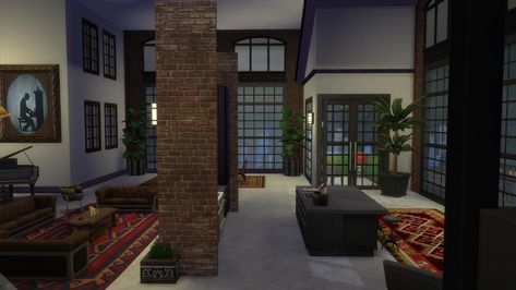 Sims 4 Industrial, Industrial Penthouse, Sims 4 Loft, Industrial Living Room, Industrial Living, Sims Community, Living Room Set, Design Research, Sims House