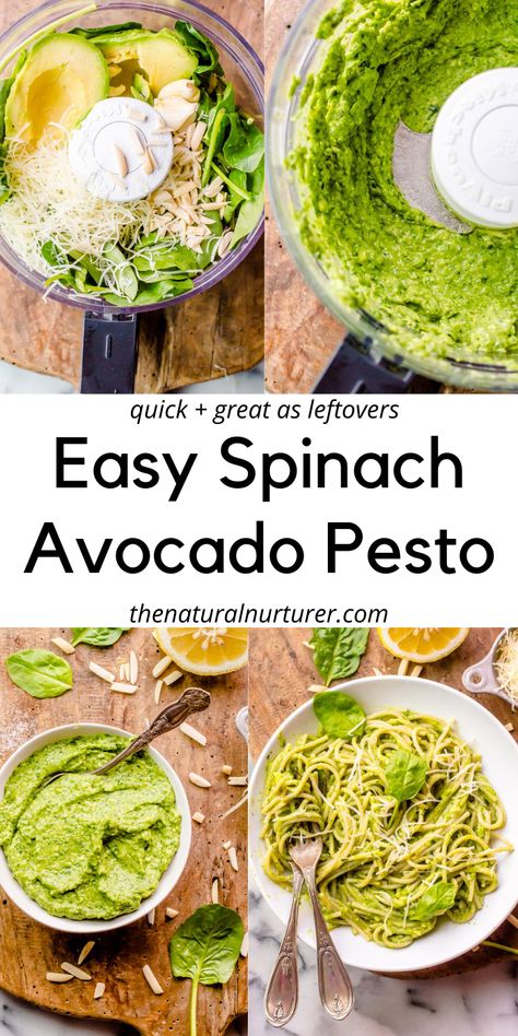 Spinach Pesto Recipe, Recipe For Pesto, Recipes Pesto, Healthy Sauce Recipes, Healthy Sauce, Avocado Pesto Pasta, Healthy Pesto, Spinach Pesto, Avocado Pasta