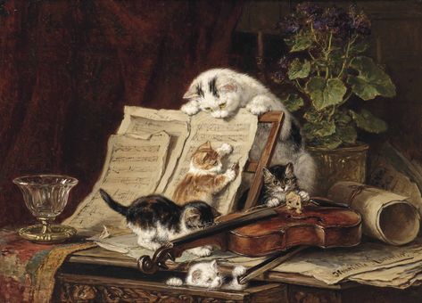 A curiosity for music - Henriette Ronner-Knip (1821-1909) International Cat Day, Albrecht Durer, Dutch Painters, Kittens Playing, Foto Vintage, Tile Murals, Arte Animal, Caravaggio, Piano Lessons