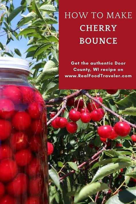 Save this recipe for Cherry Bounce from Door County to Pinterest. Cherry Bounce Recipe With Honey, Cherry Bounce Recipe Whiskey, Door County Cherry Recipes, Cherry Bounce Recipe, Cherries Recipes, Cherry Bounce, Adult Beverages Recipes, Homemade Goods, Cherry Pie Recipe