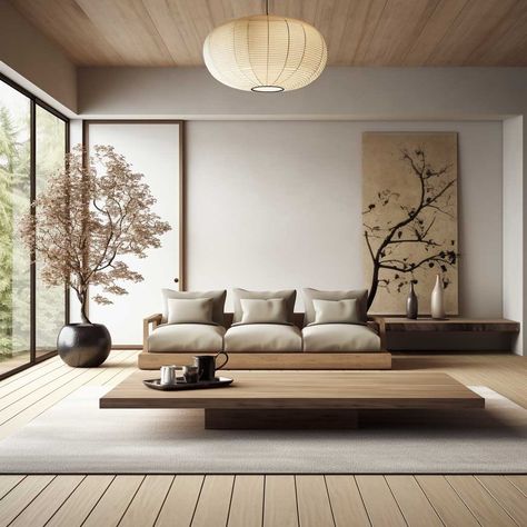 Japanese Inspired Home Living Room, Chinese Interior Design Living Room, Japandi Ideas Home, Living Room Ideas Japanese Style, Living Room Japanese Style Modern, Living Room Chinese Style, Chinese Room Design, Minimalist Interior Design Living Room Japanese Style, Japan Living Room Japanese Style