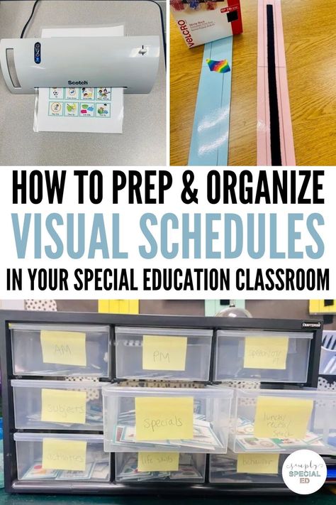 It is important to stay organized with all of my students' needs as a special education teacher. Today, I’m sharing how to prep student schedules in special education. Visual schedules are essential in my special ed classroom. Visual schedules for special education can easily be made with laminated sentence strips and some velcro. Learn more about how to keep your special education classroom organized with these simple steps! Visual Schedules Special Education, Special Education Classroom Organization, Teaching Executive Functioning Skills, Special Ed Classroom, Ed Classroom, Teaching Executive Functioning, Classroom Prep, Special Education Lesson Plans, Middle School Special Education