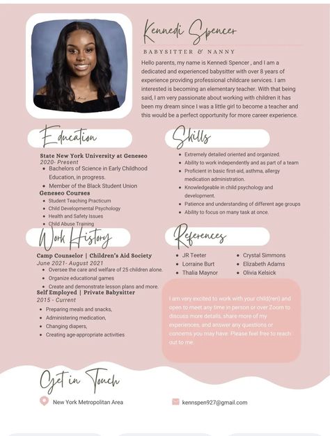 Nanny Resume Example, Nanny Resume, Nanny Job Description, Nanny Job, Becoming A Teacher, York University, Bachelor Of Science, Job Description, Resume Examples