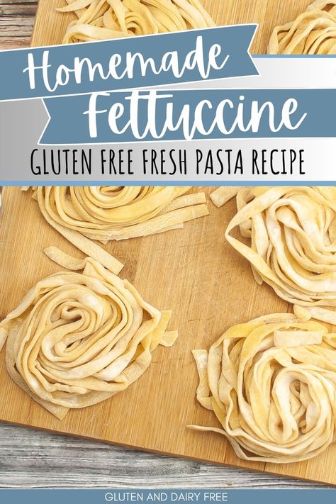 Learn how to make homemade gluten free 4 ingredient fettuccine pasta with this easy gluten free pasta recipe. So easy and dairy free too. Pasta Gluten Free Dairy Free, How To Make Healthy Pasta Noodles, Carb Free Pasta Recipe, Gluten Free Noodle Recipes Homemade Pasta, Diy Gluten Free Pasta, Best Gluten Free Pasta Recipe, Gluten Free Pasta From Scratch, Oat Flour Pasta, Fresh Gluten Free Pasta