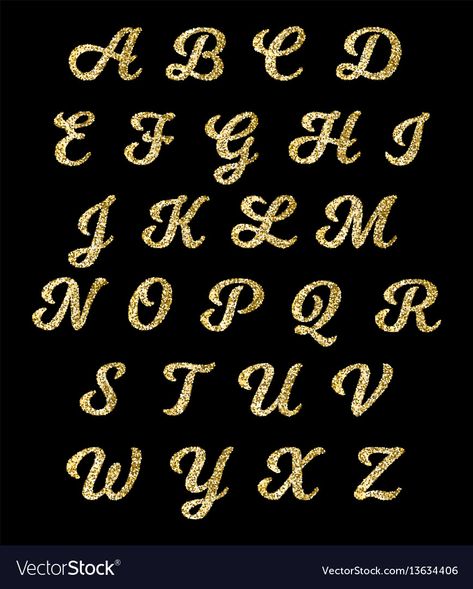 Golden Alphabet Letters, Gold Letters Alphabet, Vector Letters, Calligraphy Fonts Alphabet, Font Letters, Gold Font, Alphabet Letters Design, Cursive Alphabet, Glitter Text