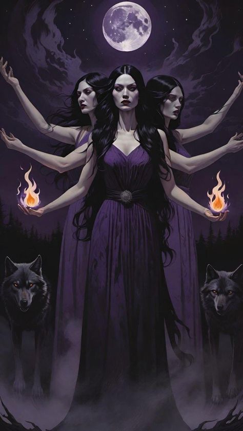 Goddess Hekate, Goddess Magick, Hecate Goddess, Witch Wallpaper, Triple Moon Goddess, Greek Gods And Goddesses, Gothic Fantasy Art, Moon Witch, Spiritual Artwork