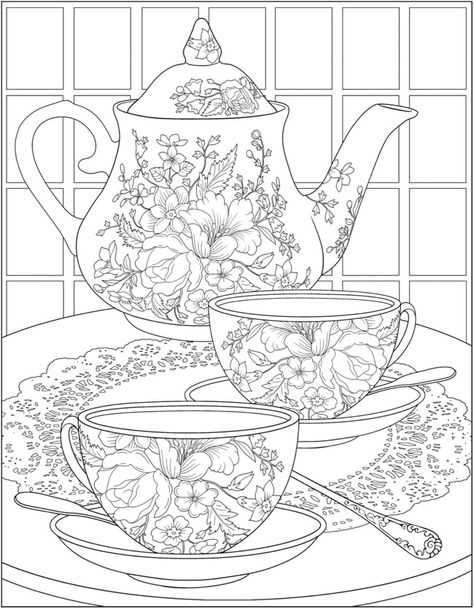 Free tea time coloring pages from Dover Publications Modele Zentangle, Dover Publications, Adult Colouring Pages, Free Adult Coloring Pages, Adult Coloring Book Pages, Pola Sulam, Free Printable Coloring, Free Printable Coloring Pages, Coloring Book Pages