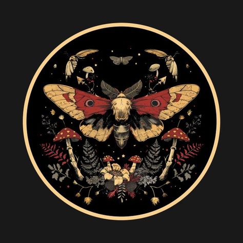 moths mushrooms plants - Moths - T-Shirt | TeePublic Moth Art Wallpaper, Dark Academia Drawing, Moth Mural, Skull Moth Wallpaper, Moth Aesthetic, Moth Gothic Wallpaper, Moth Artwork, Moth Tapestry, Mushroom Plant