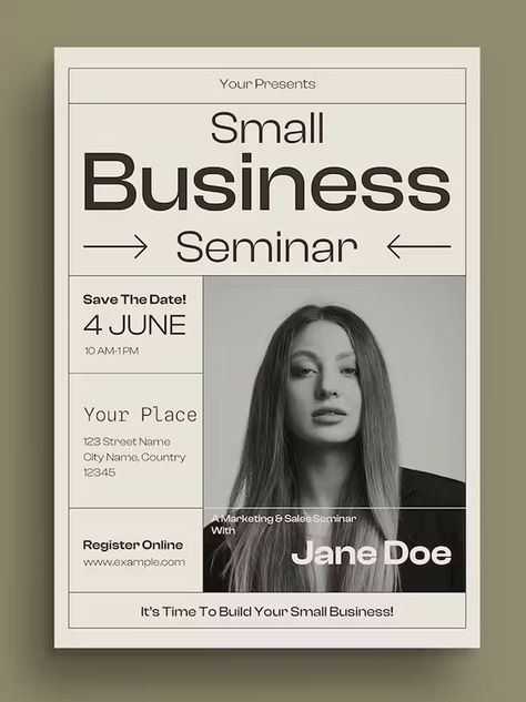 Grey Minimalist Small Business Seminar Flyer Template AI, PSD Minimalistic Flyer Design, Minimalist Flyer Design, Seminar Poster Design, Seminar Flyer, Business Seminar, Minimalist Flyer, Grey Minimalist, Advertising Graphics, Minimalist Graphic Design