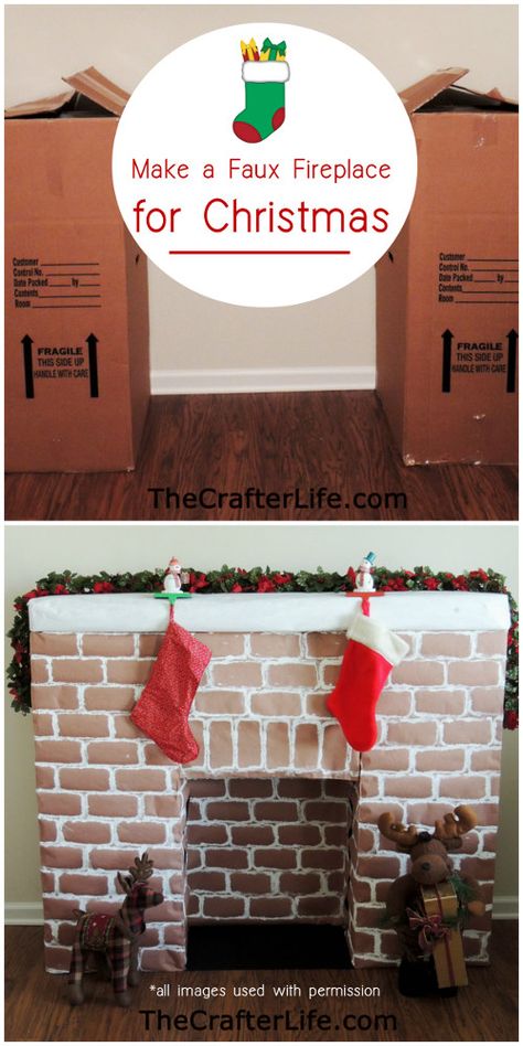 Awesome Christmas decoration DIY idea - make a faux fireplace from cardboard for Santa to come down for Christmas. | Apartment Living | Small Spaces made fun for the kids Decoracion Navidad Diy, Diy Faux Fireplace, Diy Christmas Fireplace, Cardboard Fireplace, Fake Fireplace, Faux Fireplace Diy, Christmas Apartment, Christmas Fireplace Decor, Faux Fireplace