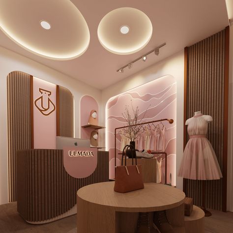 Dress Store Design Interiors, Botique Interiors Design, Pink Clothing Store, Small Boutique Interior Design, Dress Showroom, Small Boutique Interior, Botique Interiors, Luxury Clothing Store, Gala Outfits