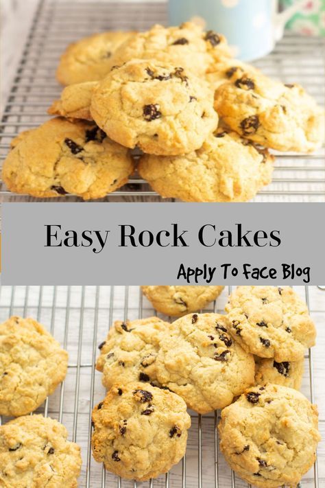 This recipe for homebaked Rock Cakes are the actual Rock Cakes of my childhood. Delicious and simple they are my go to when time is tight and I am craving a sweet treat.#applytofaceblog #bakingrecipes #easybakingrecipes #retrobakes Rock Cakes Recipe Simple, Rock Cookies Recipe, Rock Cakes Recipe, Scones And Clotted Cream, Rock Cakes, Fruit Scones, British Recipes, Rock Cake, Homemade Scones