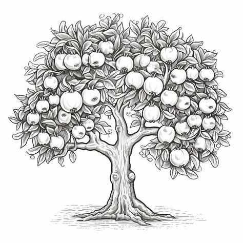 Apple Tree Drawing Simple, Apple Tree Drawing, Drawing Of A Tree, Tree Drawing Simple, Woodburning Projects, Apple Orchard, Tree Drawing, Friendship Cards, Apple Tree