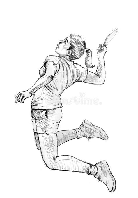 Woman badminton player stock illustration Badminton Attire, Badminton Pictures, Badminton Player, Women's Badminton, Sports Drawings, Abstract Pencil Drawings, Basket Drawing, Human Figure Sketches, Figure Sketching