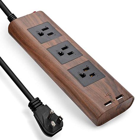 Amazon.com: Desktop Power Strip with USB - JACKYLED 10ft Flat Plug Extension Cord Vintage Surge Protector 3 Outlets Electrical Power Outlet Extender Fire-Retardant USB Charging Station - Brown Walnut Wood Grain: Home Audio & Theater Extension Plug, Extension Board, Bedroom Products, Lead Holder, Outlet Extender, Indoor Ideas, Extension Lead, Wooden Products, Usb Charging Station