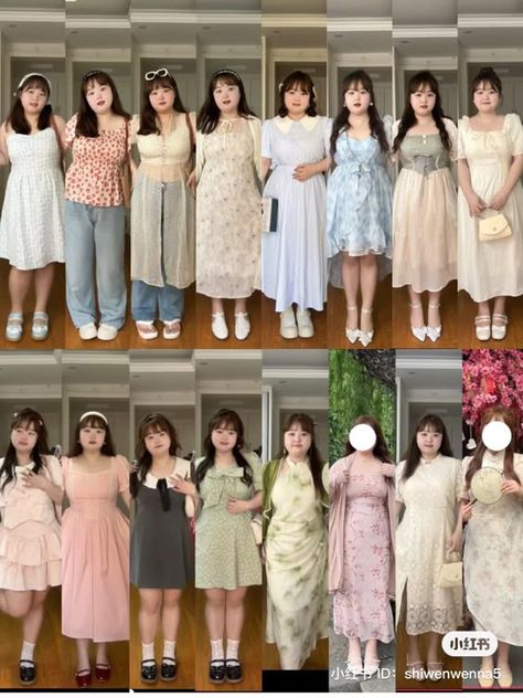 Curvy Korean Outfits, Chubby Short Girl Outfits, Asian Plus Size Outfits, Fat Outfits Plus Size, Korean Outfits Plus Size, Chubby Dress Outfit, Plus Size Japanese Fashion, Wide Shoulders How To Dress, Plus Size Korean Outfits