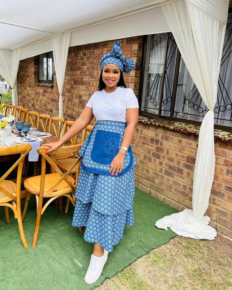 Blue skirt R1260 With Apron & Doek R960 without FOR ORDERS: Banking details BANK: Capitec ACC HOLDER: OS SICWEBU ACC NUMBER:… | Instagram Traditional Dresses Setswana Traditional Dresses, African Traditional Aprons, Shweshwe Skirt Designs, Xhosa Makoti Outfits Shweshwe, Doek Outfit Ideas, Seshweshwe Skirts, Setswana Traditional Attire, Lobola Negotiations, Makoti Dresses African Women