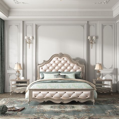 Sequoia Ivory and Antique Champagne Panel Bed - Bed Bath & Beyond - 39863033 Classic Bedroom Furniture, Bedroom Decoration Ideas, French Style Bedroom, Bedroom Decor On A Budget, Glam Bedroom Decor, Home Decor Cozy, Bedroom Interior Design Luxury, Bedroom Design Inspiration, Padded Headboard