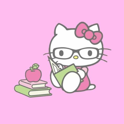 Hello Kitty At School, Sanrio Studying, Hello Kitty Studying, School Hello Kitty, Hello Kitty School, Walpaper Hello Kitty, Kitty Drawing, Hello Kitty Backgrounds, Hello Kitty Drawing