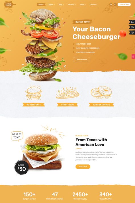 The "FoodMood - Cafe & Delivery WordPress Theme" is a specialized WordPress theme designed for cafes, restaurants, food delivery services, and culinary businesses. It offers a range of features and customization options tailored to the needs of the food and hospitality industry, helping establishments create an enticing online presence and promote their menus, services, and dining experiences effectively. Fast Food Website Design, Fast Food Website, Food Delivery Website, Food Website Design, Cafe Delivery, Burger Order, Cafe Website, Food Delivery Service, Restaurant Website