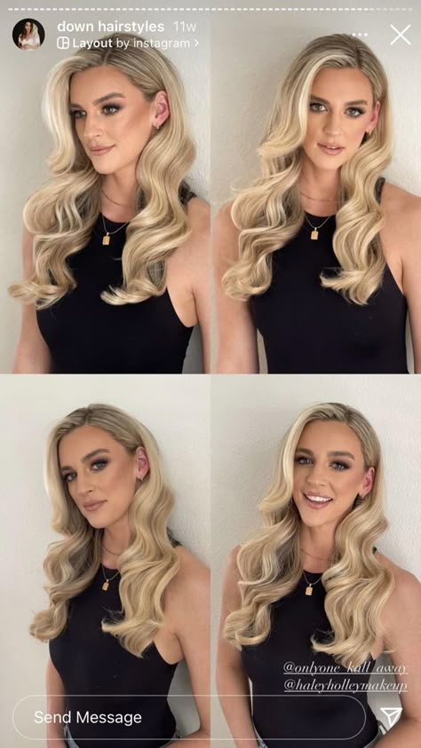 Wedding Hair Down Bridesmaid Simple, Hair Down For Wedding Bridesmaids, Curled Hair Slicked Back On One Side, Bridesmaid Hairstyles Down To The Side, Big Curls One Side Pulled Back, Down Hairstyle One Side Back, Down Do Hairstyles Wedding, Glamorous Bridesmaid Hair, Bridesmaids Hairdos Down