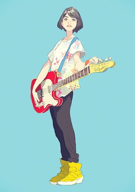 Band Poses Drawing, Comics Illustration, Guitar Art, Girl Drawing, 그림 그리기, Character Illustration, Anime Style, Character Concept, Character Design Inspiration