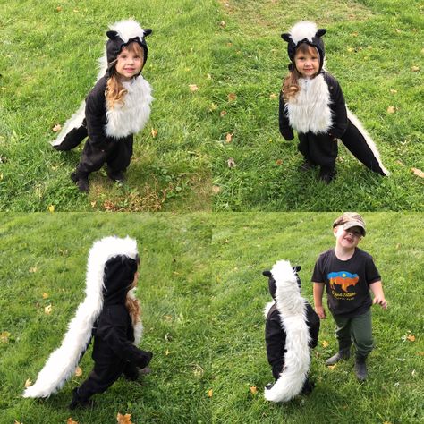 Toddler Reindeer Costume, Skunk Diy Costume, Adult Animal Costume Diy, Diy Zoo Animal Costume, Diy Animal Costume For Kids, Diy Skunk Costume, Toddler Skunk Costume, Toddler Animal Costume, Woodland Creature Costume