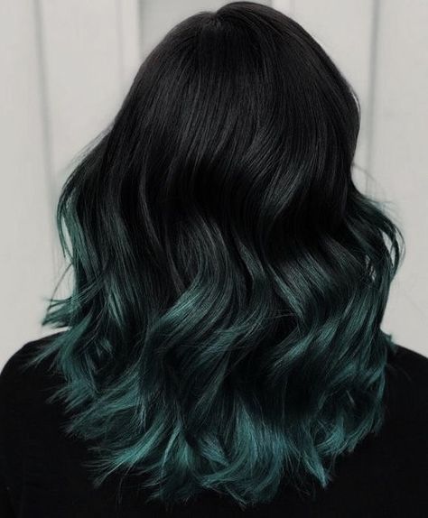 Dark Winter Hair Color 2023-2024 21 Ideas: Embrace the Bold and Beautiful - women-club.online Green Balayage Short Hair, Dark Teal Balayage, Green Hair Highlights For Black Hair, Black With Color Underneath Hair, Black Hair With Dark Green Highlights, Ashy Green Hair, Dark Green Balayage, Dark Teal Hair Ombre, Dark Green Ombre Hair