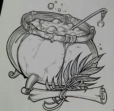 Bubbling Cauldron Drawing, Cauldron Sketch, Easy Witchy Drawings, Witchy Drawing Ideas, Witchy Drawings Simple, Witchy Sketches, Cauldron Drawing, Cauldron Tattoo, Lantern Drawing