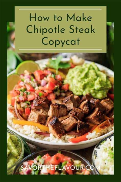 Beef Chipotle Bowl, Flank Steak Burritos, Steak Bowls Healthy, Steak Taco Bowls, Chipotle Steak Recipe, Chipotle Steak Bowl, Copycat Chipotle Steak, Steak Bowl Recipe, Steak Burrito Bowl Recipe