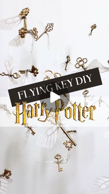 Department Of Wizardry on Instagram: "DIY HP ⚡️ Flying Key Mobile 🗝️🪽

Here’s a fun, magical, and super easy Harry Potter DIY project that’s also budget-friendly! 🧙‍♂️✨

Materials you’ll need:
💛Metal hoops 💛Vintage key charms 💛Dragonfly wings 💛Sticky pads 💛Fishing wire 💛Gold spray paint 💛Super glue 💛Scissors

Instructions:

1. First, lay out your keys if you’re planning to spray paint them. Give them a coat of gold spray paint and let them dry. Once dry, flip them over and paint the other side. 

2. While the keys are drying, cut four equal lengths of fishing wire. Attach these to all four corners of the larger metal hoop, leaving plenty of wire on both ends — enough to tie the bottom hoop to the top, and enough to gather the wires together for hanging. 

3. Once the wires are i Harry Potter Art And Craft Ideas, Harry Potter Keys With Wings, Harry Potter Keys, Flying Keys Harry Potter, Harry Potter Flying Keys, Key Mobile, Flying Keys, Harry Otter, Key Diy